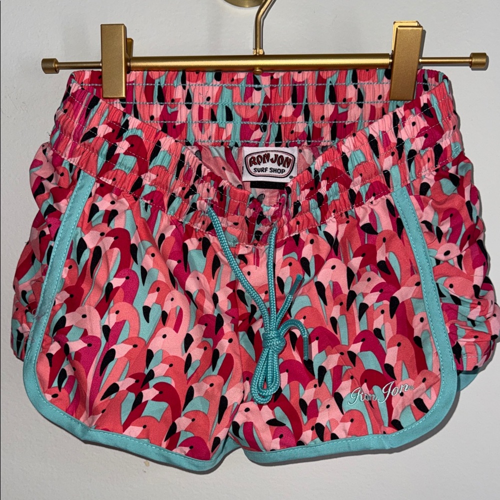 Ron Jon Girls Medium Pink Flamingo Print Shorts